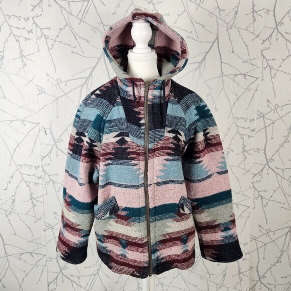 Petite Sophisticate Aztec Southwestern Wool Blend Full Zip Hooded Jacket - Picture 1 of 8